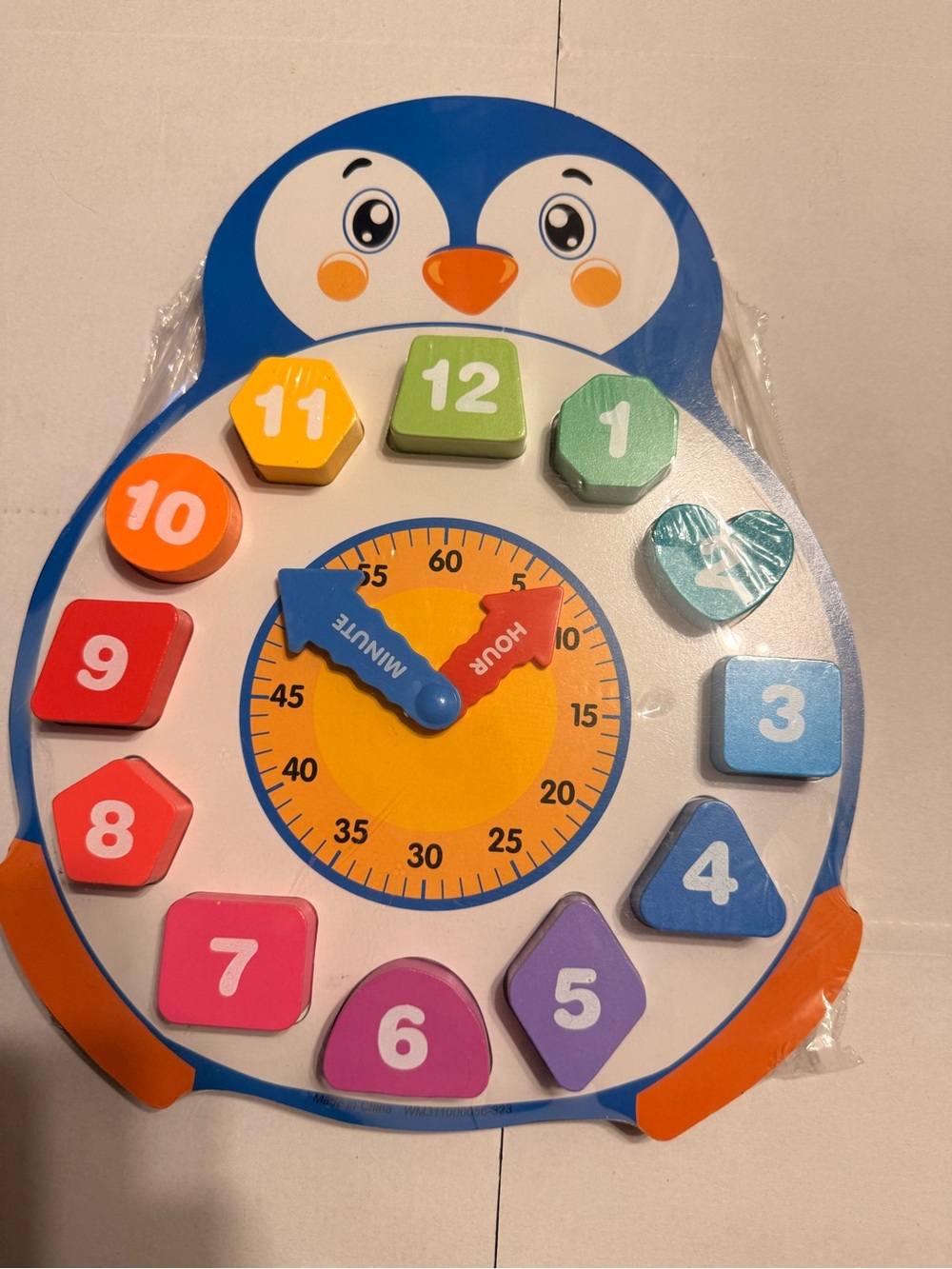 Penguin Wooden Learning Clock Toy - Blue - Kids Toys